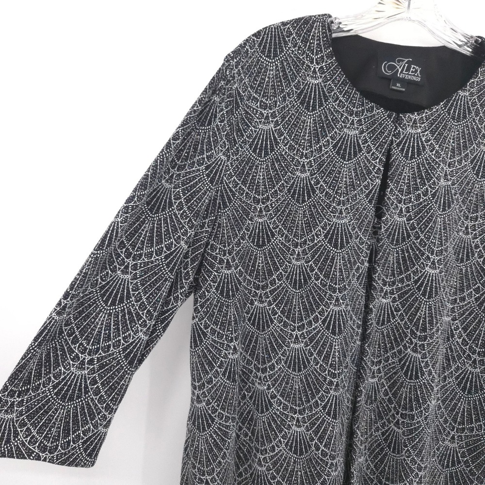 Alex Evenings Twin Set Women XL Black Silver Metallic Scallop Jacket Tank 2pc - Picture 2 of 9